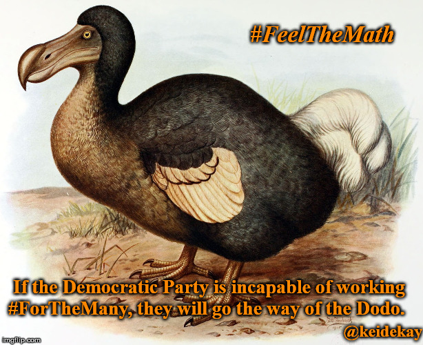 The way of the Dodo | #FeelTheMath; If the Democratic Party is incapable of working #ForTheMany, they will go the way of the Dodo. @keidekay | image tagged in dodo bird | made w/ Imgflip meme maker