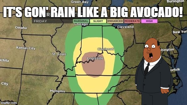 IT'S GON' RAIN LIKE A BIG AVOCADO! | image tagged in funny,ollie williams,weather,totally looks like | made w/ Imgflip meme maker