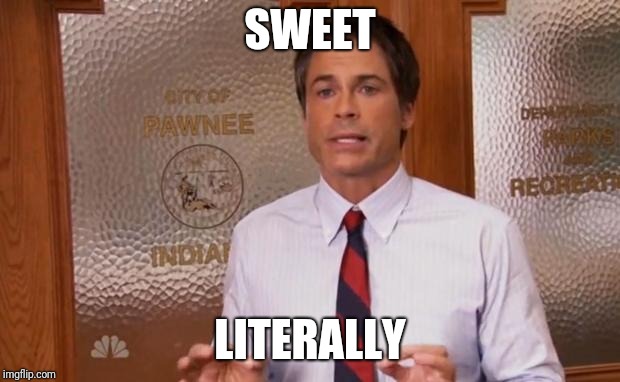 Rob Lowe Literally | SWEET LITERALLY | image tagged in rob lowe literally | made w/ Imgflip meme maker