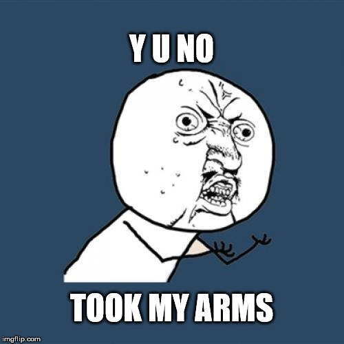 Y U No Meme | Y U NO TOOK MY ARMS | image tagged in memes,y u no | made w/ Imgflip meme maker