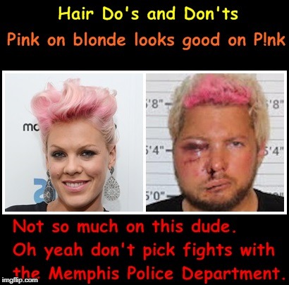 P!nk Looks good | image tagged in pnk,memphis pd,hair do's and don'ts | made w/ Imgflip meme maker