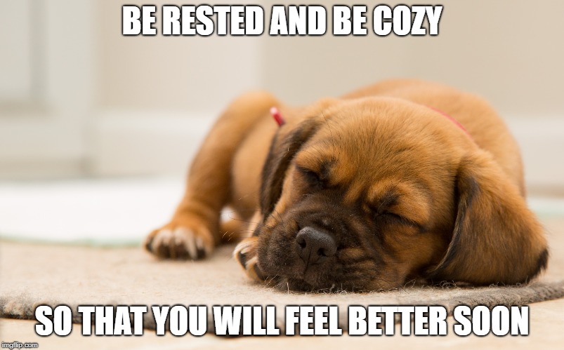 BE RESTED AND BE COZY; SO THAT YOU WILL FEEL BETTER SOON | made w/ Imgflip meme maker