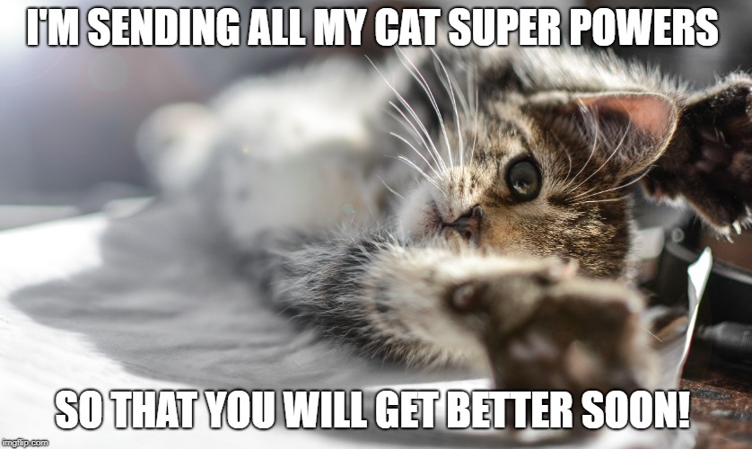 I'M SENDING ALL MY CAT SUPER POWERS; SO THAT YOU WILL GET BETTER SOON! | made w/ Imgflip meme maker