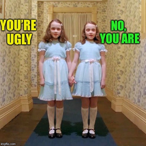 Twins from The Shining | YOU’RE UGLY NO, YOU ARE | image tagged in twins from the shining | made w/ Imgflip meme maker