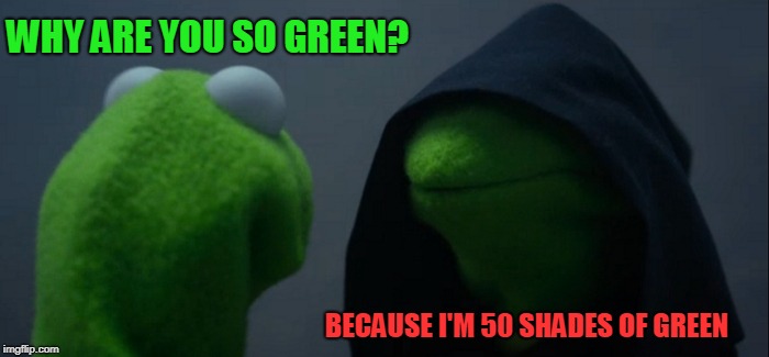 Evil Kermit got Shady  | WHY ARE YOU SO GREEN? BECAUSE I'M 50 SHADES OF GREEN | image tagged in memes,evil kermit | made w/ Imgflip meme maker