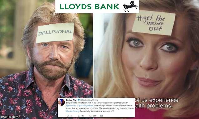 Noel Edmonds - Lloyds bank | image tagged in mr blobby,hbos redding,rachel riley,funny,lloyds bank,gettheinsideout | made w/ Imgflip meme maker