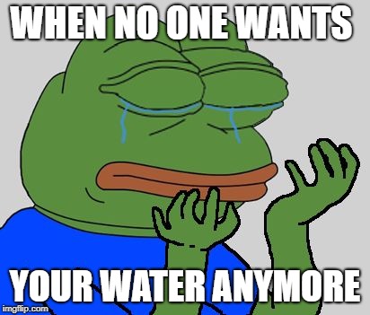 pepe cry |  WHEN NO ONE WANTS; YOUR WATER ANYMORE | image tagged in pepe cry | made w/ Imgflip meme maker