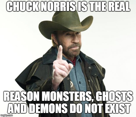 Oh... that makes a lot of sense |  CHUCK NORRIS IS THE REAL; REASON MONSTERS, GHOSTS AND DEMONS DO NOT EXIST | image tagged in memes,chuck norris finger,chuck norris,curry2017 | made w/ Imgflip meme maker