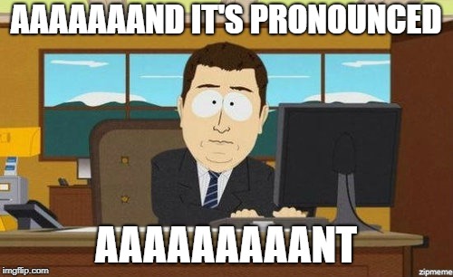 Aaaand it's gone  | AAAAAAAND IT'S PRONOUNCED AAAAAAAAANT | image tagged in aaaand it's gone | made w/ Imgflip meme maker