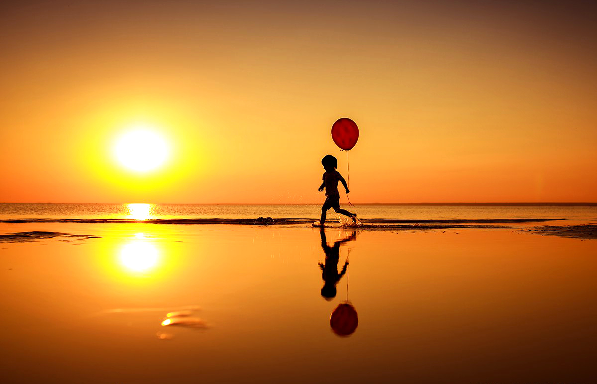 Child Silhouette On Beach With Balloon Blank Meme Template