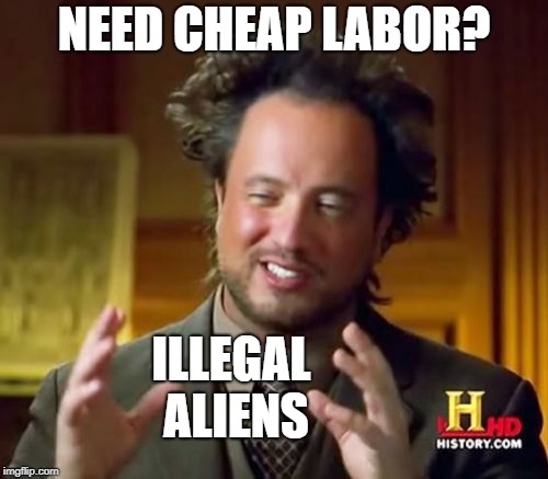 Ancient Aliens | NEED CHEAP LABOR? ILLEGAL ALIENS | image tagged in memes,ancient aliens | made w/ Imgflip meme maker
