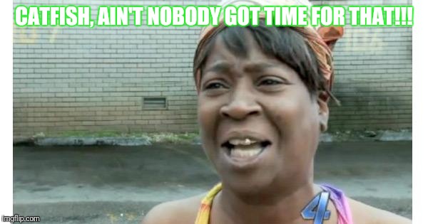 ain't nobody got time for that | CATFISH, AIN'T NOBODY GOT TIME FOR THAT!!! | image tagged in ain't nobody got time for that,catfish,memes,meme,hey internet | made w/ Imgflip meme maker