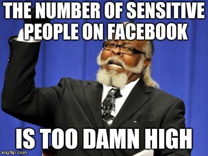 Too Damn High Meme | THE NUMBER OF SENSITIVE PEOPLE ON FACEBOOK; IS TOO DAMN HIGH | image tagged in memes,too damn high | made w/ Imgflip meme maker