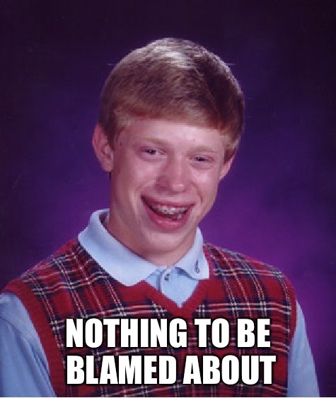 Bad Luck Brian Meme | NOTHING TO BE BLAMED ABOUT | image tagged in memes,bad luck brian | made w/ Imgflip meme maker