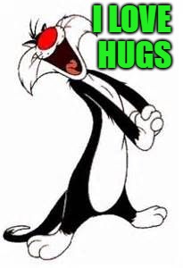 sylvester | I LOVE HUGS | image tagged in sylvester | made w/ Imgflip meme maker