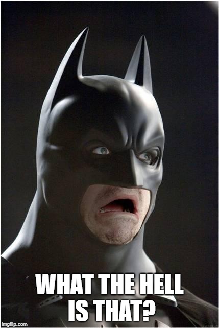 Batman Scared | WHAT THE HELL IS THAT? | image tagged in batman scared | made w/ Imgflip meme maker