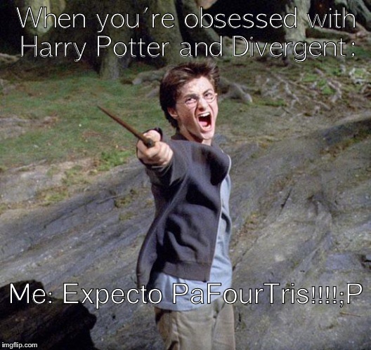 Harry potter | When you're obsessed with Harry Potter and Divergent:; Me: Expecto PaFourTris!!!!;P | image tagged in harry potter | made w/ Imgflip meme maker