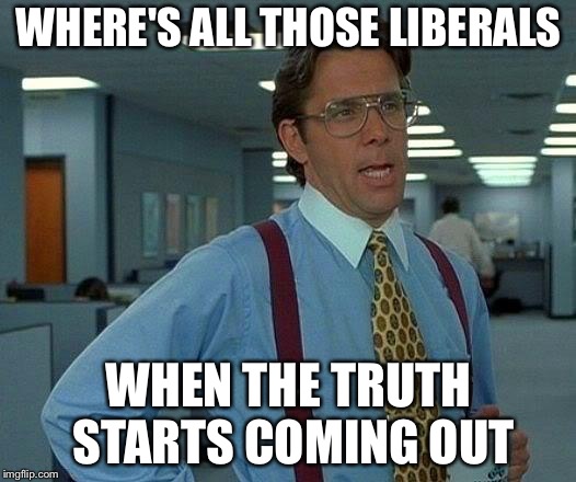 That Would Be Great Meme | WHERE'S ALL THOSE LIBERALS; WHEN THE TRUTH STARTS COMING OUT | image tagged in memes,that would be great | made w/ Imgflip meme maker