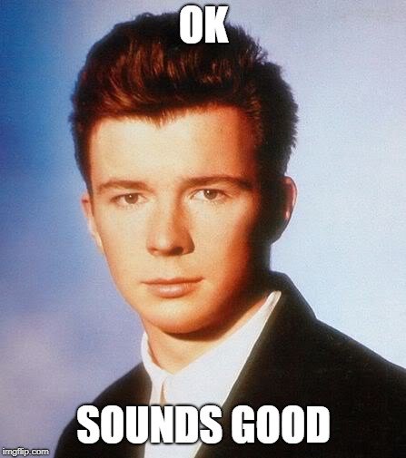 Rick Astley | OK SOUNDS GOOD | image tagged in rick astley | made w/ Imgflip meme maker