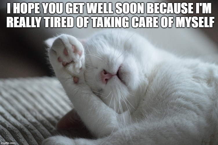I HOPE YOU GET WELL SOON BECAUSE I'M REALLY TIRED OF TAKING CARE OF MYSELF | made w/ Imgflip meme maker