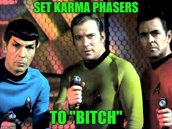 Phasers | SET KARMA PHASERS TO "B**CH" | image tagged in phasers | made w/ Imgflip meme maker