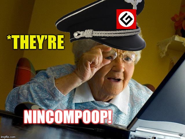 Grandma Nazi | *THEY’RE; NINCOMPOOP! | image tagged in memes,grammar nazi,grandma finds the internet,grandma nazi | made w/ Imgflip meme maker