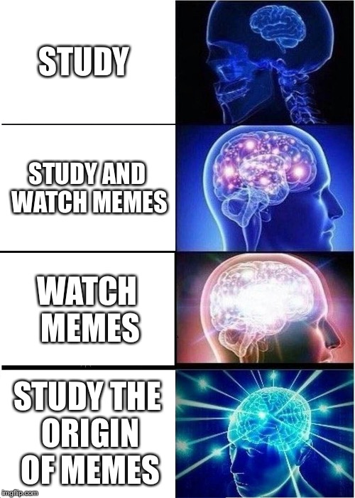 Expanding Brain Meme | STUDY; STUDY AND WATCH MEMES; WATCH MEMES; STUDY THE ORIGIN OF MEMES | image tagged in memes,expanding brain | made w/ Imgflip meme maker