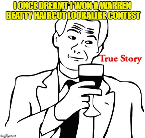 True Story Meme | I ONCE DREAMT I WON A WARREN BEATTY HAIRCUT LOOKALIKE CONTEST | image tagged in memes,true story | made w/ Imgflip meme maker