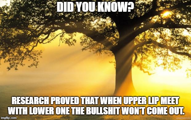 nature | DID YOU KNOW? RESEARCH PROVED THAT WHEN UPPER LIP MEET WITH LOWER ONE THE BULLSHIT WON'T COME OUT. | image tagged in nature | made w/ Imgflip meme maker