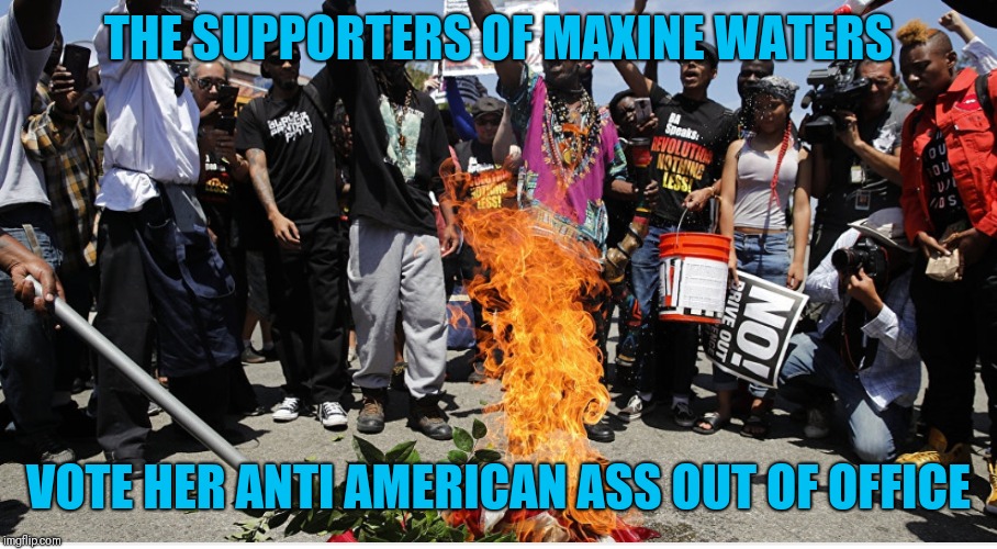 Maxine waters represents anarchist and anti Americans | THE SUPPORTERS OF MAXINE WATERS; VOTE HER ANTI AMERICAN ASS OUT OF OFFICE | image tagged in maxine waters,communist socialist,flag burning,liberals problem | made w/ Imgflip meme maker