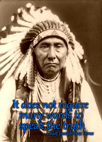 Chief Joseph, Nez Perce Tribe | It does not require; many words to; speak the truth; Chief Joseph Nez Perce | image tagged in native american,native americans,tribe,chief,american indian | made w/ Imgflip meme maker