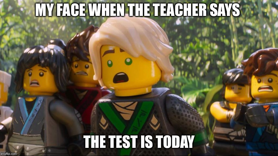 Ninjago Shocked | MY FACE WHEN THE TEACHER SAYS; THE TEST IS TODAY | image tagged in ninjago shocked | made w/ Imgflip meme maker