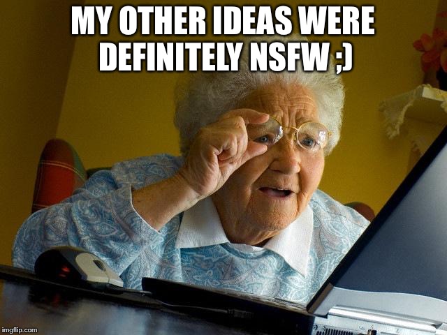 Grandma Finds The Internet Meme | MY OTHER IDEAS WERE DEFINITELY NSFW ;) | image tagged in memes,grandma finds the internet | made w/ Imgflip meme maker