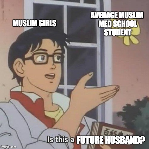 is this a pigeon? | AVERAGE MUSLIM MED SCHOOL STUDENT; MUSLIM GIRLS; FUTURE HUSBAND? | image tagged in is this a pigeon | made w/ Imgflip meme maker