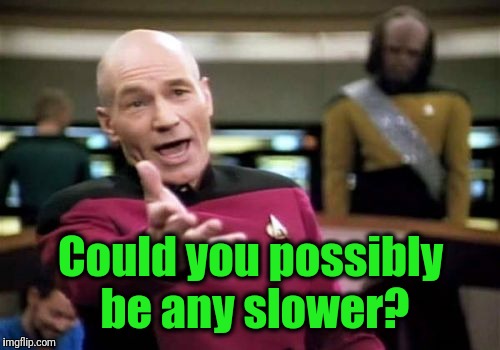 Picard Wtf Meme | Could you possibly be any slower? | image tagged in memes,picard wtf | made w/ Imgflip meme maker