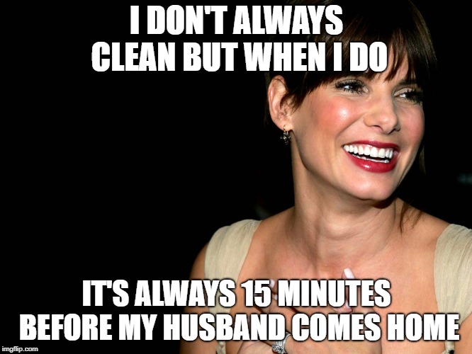 I DON'T ALWAYS CLEAN BUT WHEN I DO; IT'S ALWAYS 15 MINUTES BEFORE MY HUSBAND COMES HOME | made w/ Imgflip meme maker