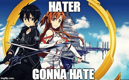 hater gonna hate | HATER; GONNA HATE | image tagged in sword art online | made w/ Imgflip meme maker