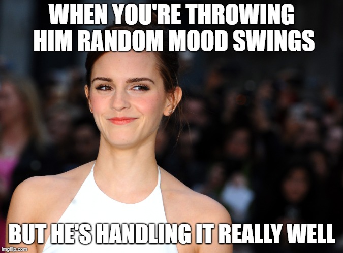 WHEN YOU'RE THROWING HIM RANDOM MOOD SWINGS; BUT HE'S HANDLING IT REALLY WELL | made w/ Imgflip meme maker