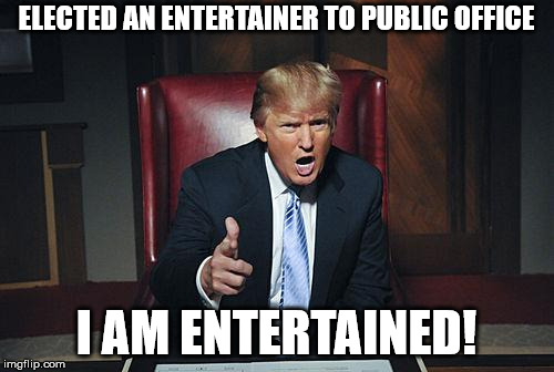 Donald Trump You're Fired | ELECTED AN ENTERTAINER TO PUBLIC OFFICE I AM ENTERTAINED! | image tagged in donald trump you're fired | made w/ Imgflip meme maker