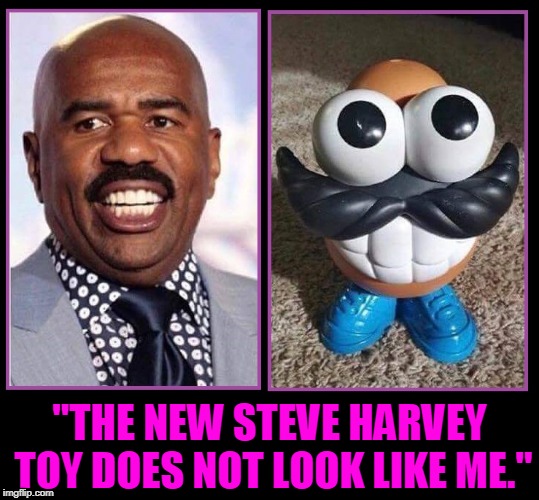 I Am a Man -Not a Potato Head! | "THE NEW STEVE HARVEY TOY DOES NOT LOOK LIKE ME." | image tagged in vince vance,steve harvey,family feud,mr potato head,memes,toys | made w/ Imgflip meme maker