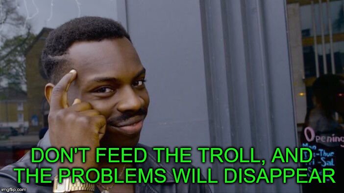 Roll Safe Think About It Meme | DON'T FEED THE TROLL, AND THE PROBLEMS WILL DISAPPEAR | image tagged in memes,roll safe think about it | made w/ Imgflip meme maker