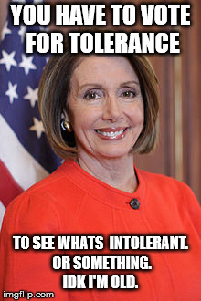 YOU HAVE TO VOTE FOR TOLERANCE TO SEE WHATS  INTOLERANT. OR SOMETHING. IDK I'M OLD. | made w/ Imgflip meme maker