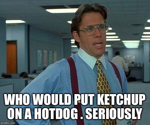That Would Be Great Meme | WHO WOULD PUT KETCHUP ON A HOTDOG . SERIOUSLY | image tagged in memes,that would be great | made w/ Imgflip meme maker