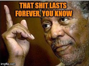 morgan freeman | THAT SHIT LASTS FOREVER, YOU KNOW | image tagged in morgan freeman | made w/ Imgflip meme maker