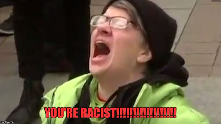 Screaming Liberal  | YOU'RE RACIST!!!!!!!!!!!!!!!!!! | image tagged in screaming liberal | made w/ Imgflip meme maker