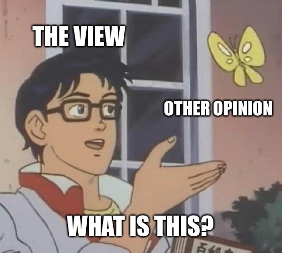 Is This A Pigeon Meme | THE VIEW OTHER OPINION WHAT IS THIS? | image tagged in memes,is this a pigeon | made w/ Imgflip meme maker