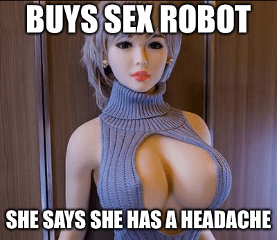 BUYS SEX ROBOT SHE SAYS SHE HAS A HEADACHE | made w/ Imgflip meme maker