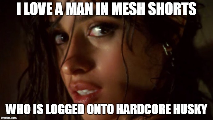 I LOVE A MAN IN MESH SHORTS; WHO IS LOGGED ONTO HARDCORE HUSKY | made w/ Imgflip meme maker