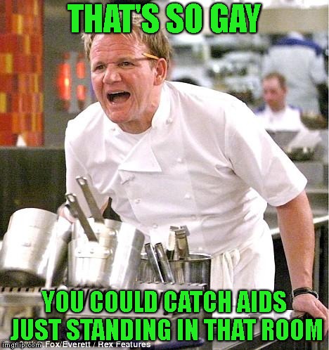 Chef Gordon Ramsay Meme | THAT'S SO GAY YOU COULD CATCH AIDS JUST STANDING IN THAT ROOM | image tagged in memes,chef gordon ramsay | made w/ Imgflip meme maker