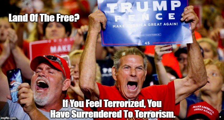Land Of The Free? If You Feel Terrorized, You Have Surrendered To Terrorism. | made w/ Imgflip meme maker